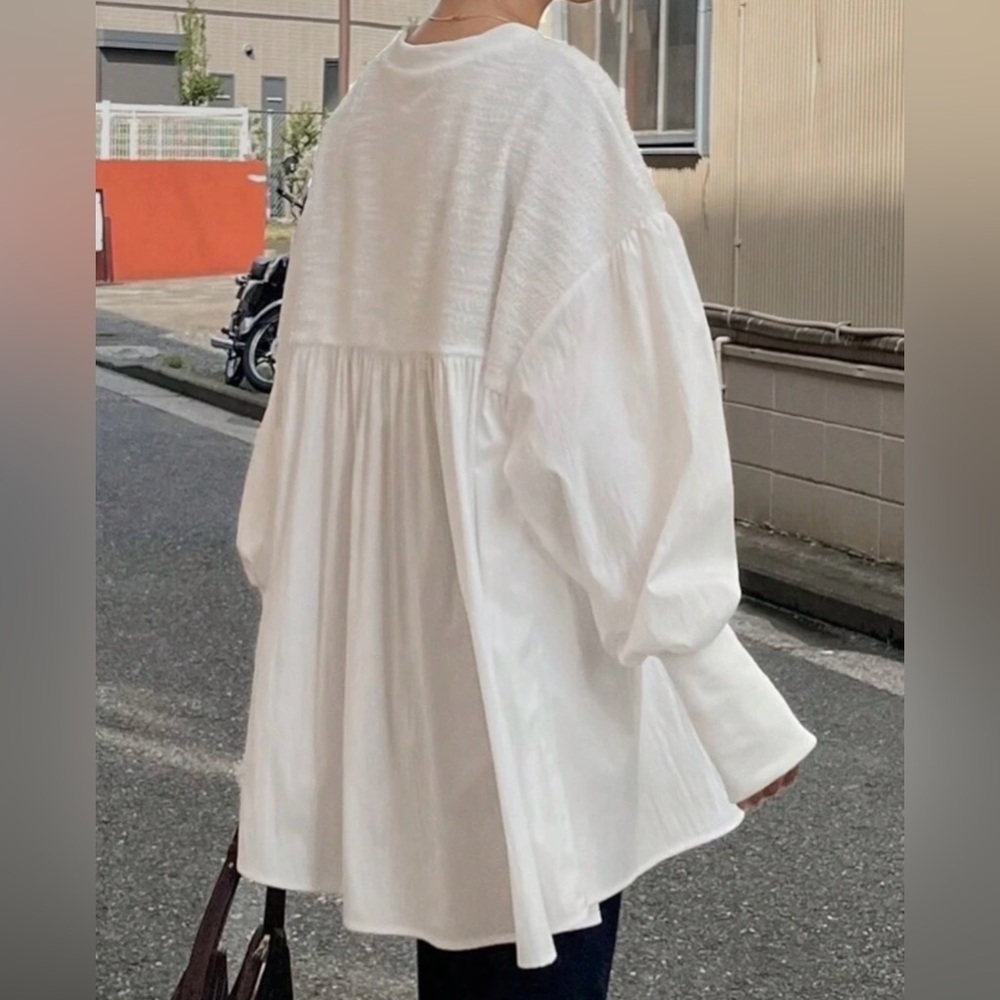 Women's Crew Neck Drop Shoulder Long Sleeve Material Patchwork Oversized Hem Shi